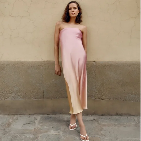 Zara STRAPLESS TIE DYE SATIN EFFECT DRESS